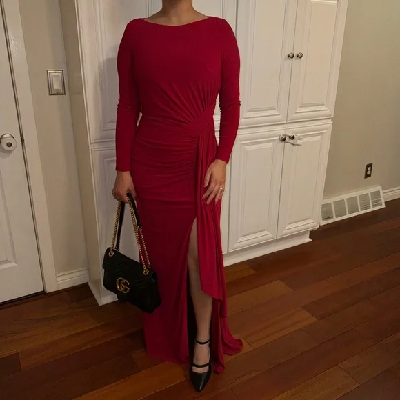 Mac Duggal MD26714 Long Sleeve Red Jersey Gown - Picture 5 of 5